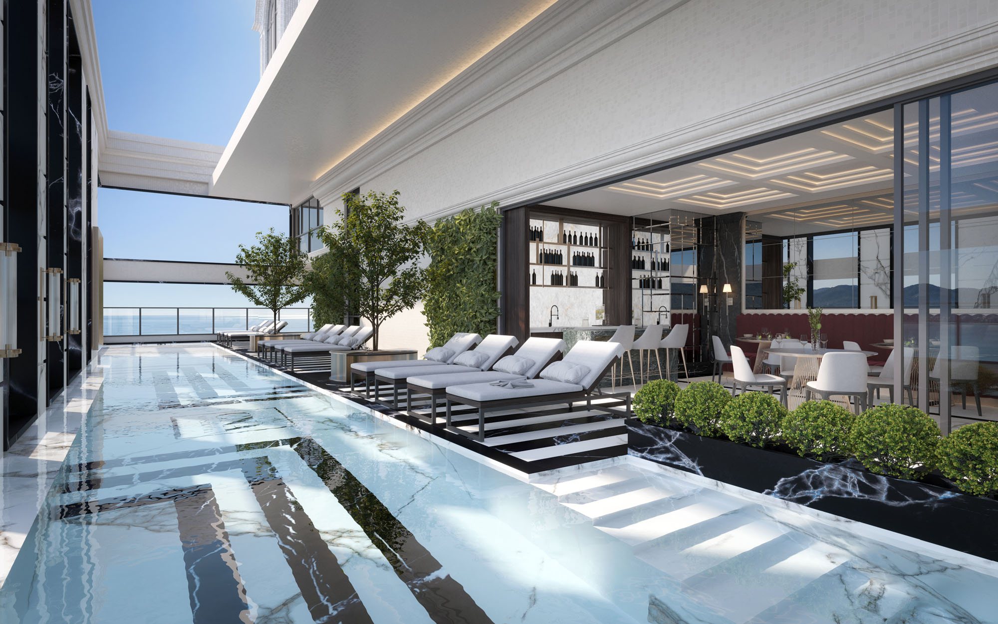 Piscina externa aquecida com deck