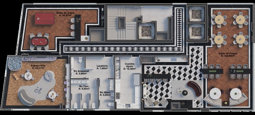 Planta humanizada da área de lazer