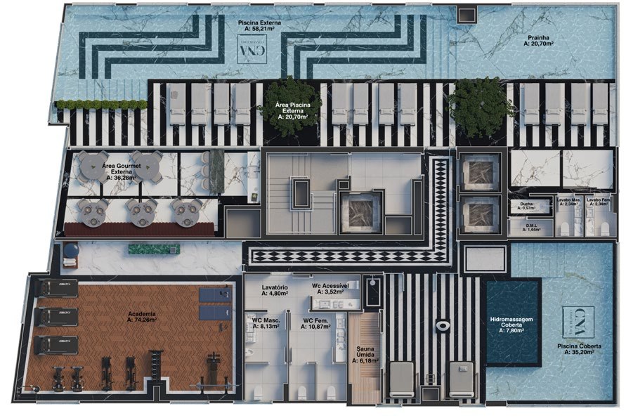 Planta humanizada dos pavimentos de lazer